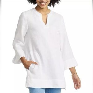 Lands' End White Split-Neck Tunic Top